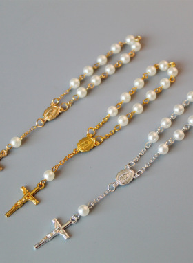冷淡风珍珠十字满月祈福手链