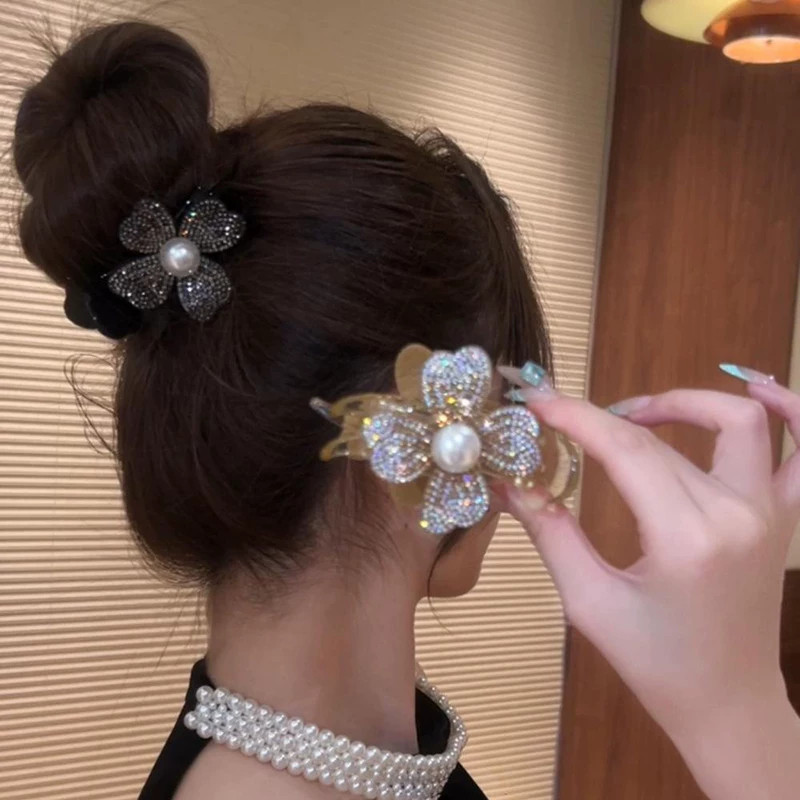 满钻珠珠四叶草抓夹花朵发夹女
