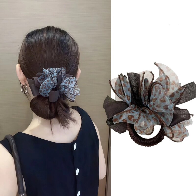 韩系蓝色豹纹大肠发圈高级百搭