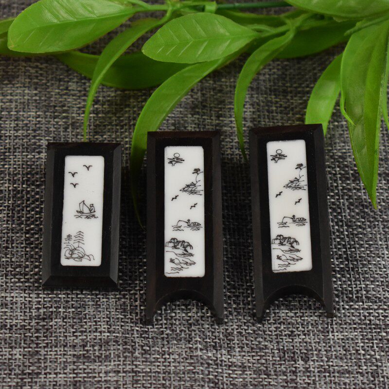 鸟笼配件门花搁脚杯垫杯衬缸架画眉绣眼百灵乌木镶黄杨木刻山水画