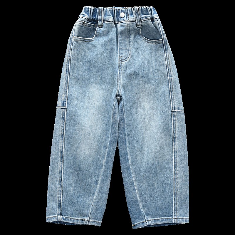 洋气童装2025春款儿童女童水洗弯刀牛仔裤宝宝中大童弹力宽松裤子