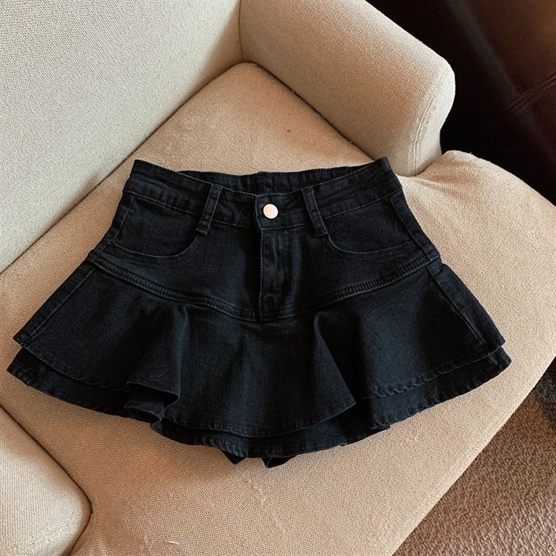 女童牛仔半身裙2024秋新款儿童宝宝蛋糕裙松紧高腰包臀裙A字短裙