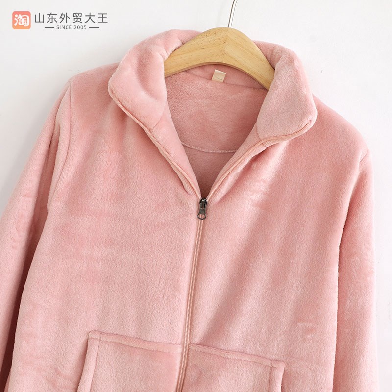 法兰绒秋冬季睡衣女单件上衣加绒保暖珊瑚绒大码家居服可外穿外套