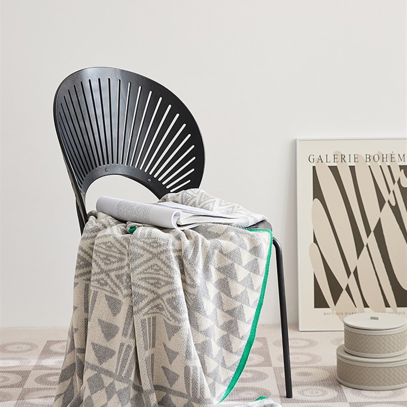 轻奢风黑色几何全棉针织盖毯纯棉沙发午睡毛毯空调毯子软装搭配毯