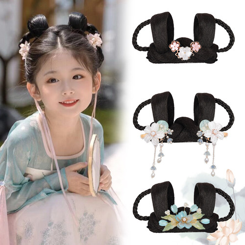 汉服儿童头饰女假发古风盘发发髻发饰一体式古装造型唐制发髻发包