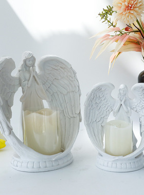 北欧纯白翅膀祈祷天使香薰烛台客厅餐厅婚礼浪漫情侣气氛装饰摆件