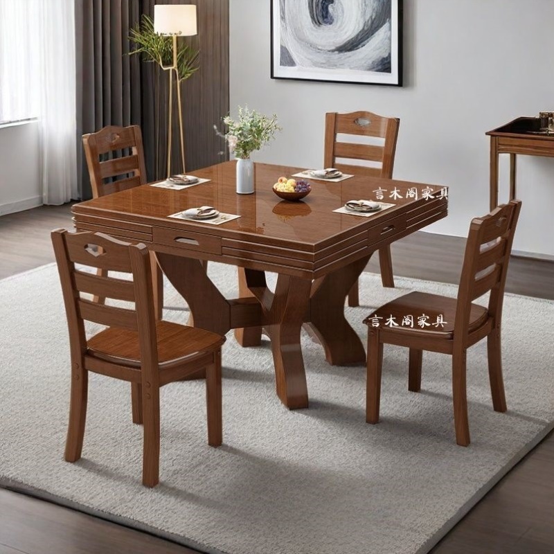 实木餐桌正方形餐桌方圆两用八仙桌折叠饭桌家用方桌小户型变圆桌