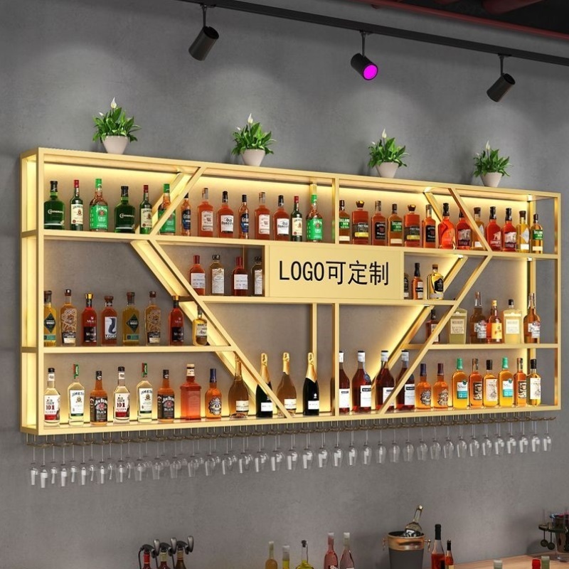吧台展示柜一体酒柜墙上壁挂式酒吧酒架壁挂式酒柜挂壁铁艺摆件
