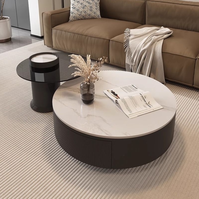 极简岩板组合茶几小户型简约现代轻奢高级感圆形客厅家用黑色网红