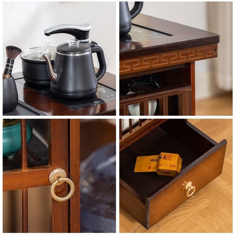 带轮移动茶水柜阳台泡茶台烧水一体办公室家用茶柜茶桌桌椅一整套