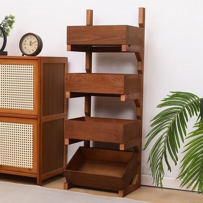 四层全实木多层落地式木质收纳置物架三层客厅厨房蔬菜零食展示架