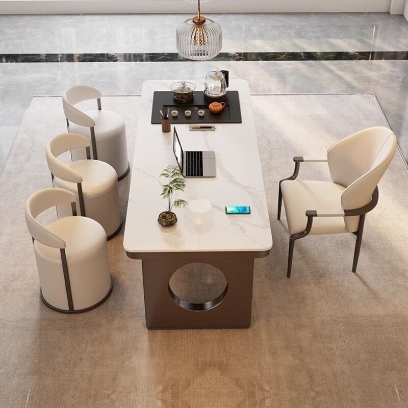 轻奢岩板意式茶台烧水壶一体家用阳台办公现代简约功夫茶桌一整套