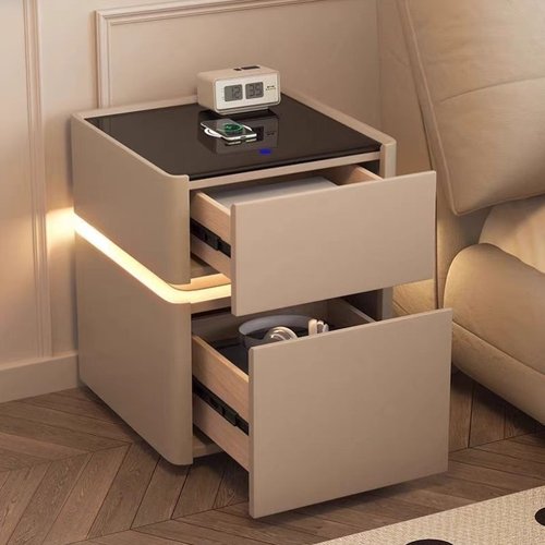 新款床头柜轻奢高级感带保险柜带灯网红简约床头小柜子置物柜带锁