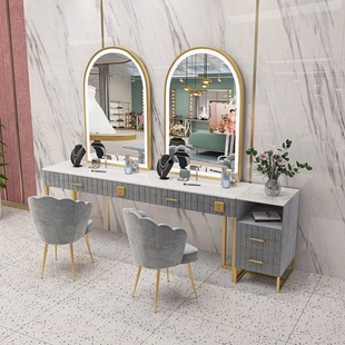 影楼带灯专业化妆台高级网红婚纱店大理石梳妆师桌彩妆美容院专用