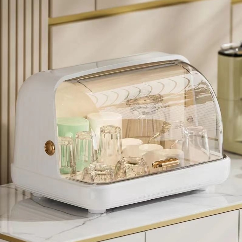 防尘桌面杯子收纳放碗筷收纳盒水杯家用新款收纳置物架沥水托盘宝