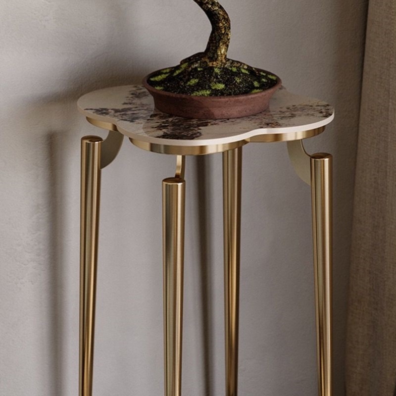 欧创意铁艺花架轻奢岩板植物花盆架客厅阳台置物架盆景装饰落地