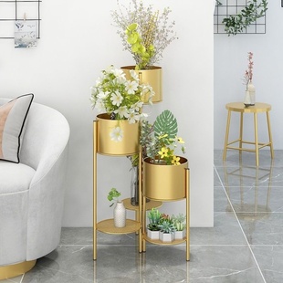 北欧轻奢花架子铁艺多层落地式 折叠置物架绿萝简约客厅室内花盆架
