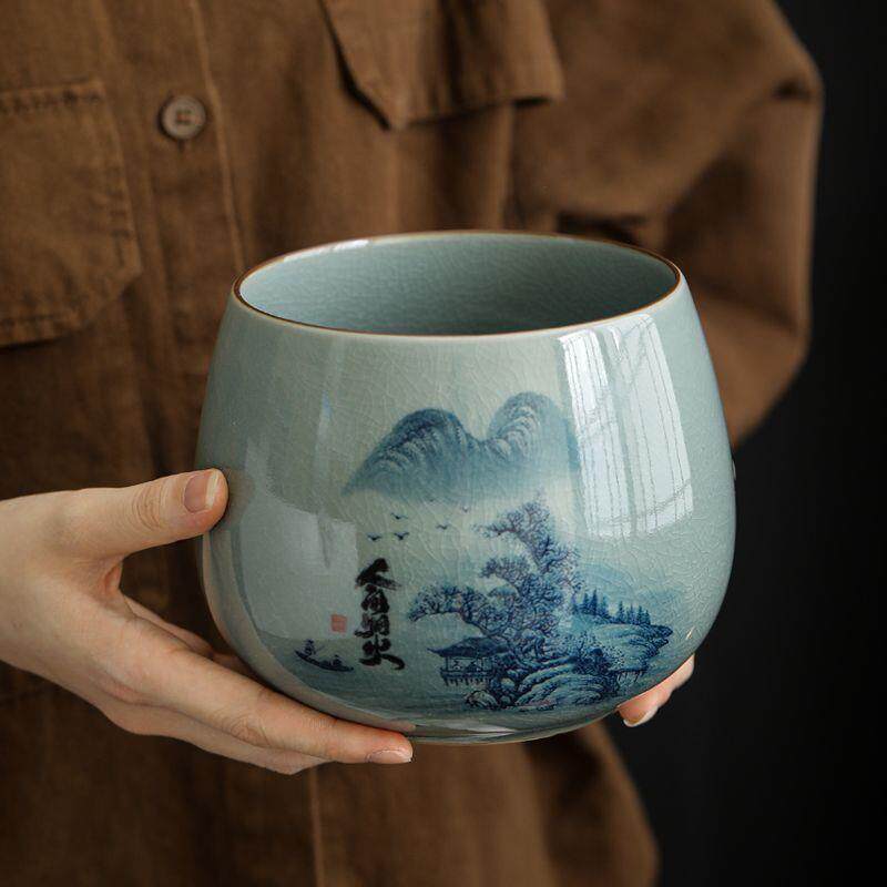 哥窑茶渣缸陶瓷大号家用