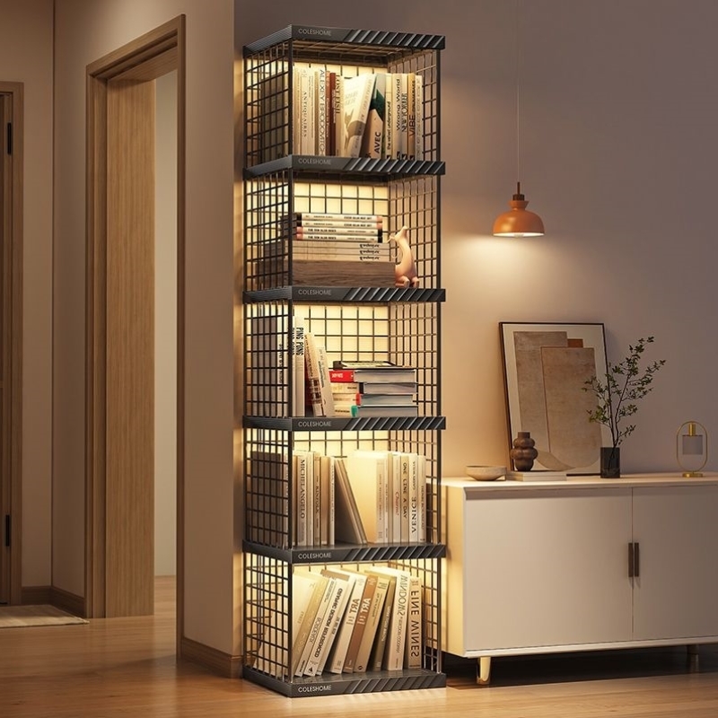 书架置物架家用落地多层铁艺储物柜一体靠墙窄缝省空间学生小书柜