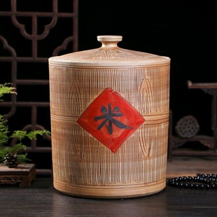 景德镇陶瓷米缸防实木储米桶面缸带盖器皿家用厨房储物密封罐防潮