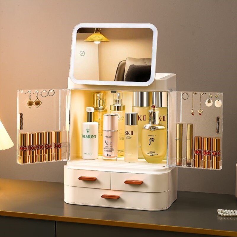 化妆品收纳盒桌面高级感收纳箱防尘大容量口红护肤品梳妆台置物架