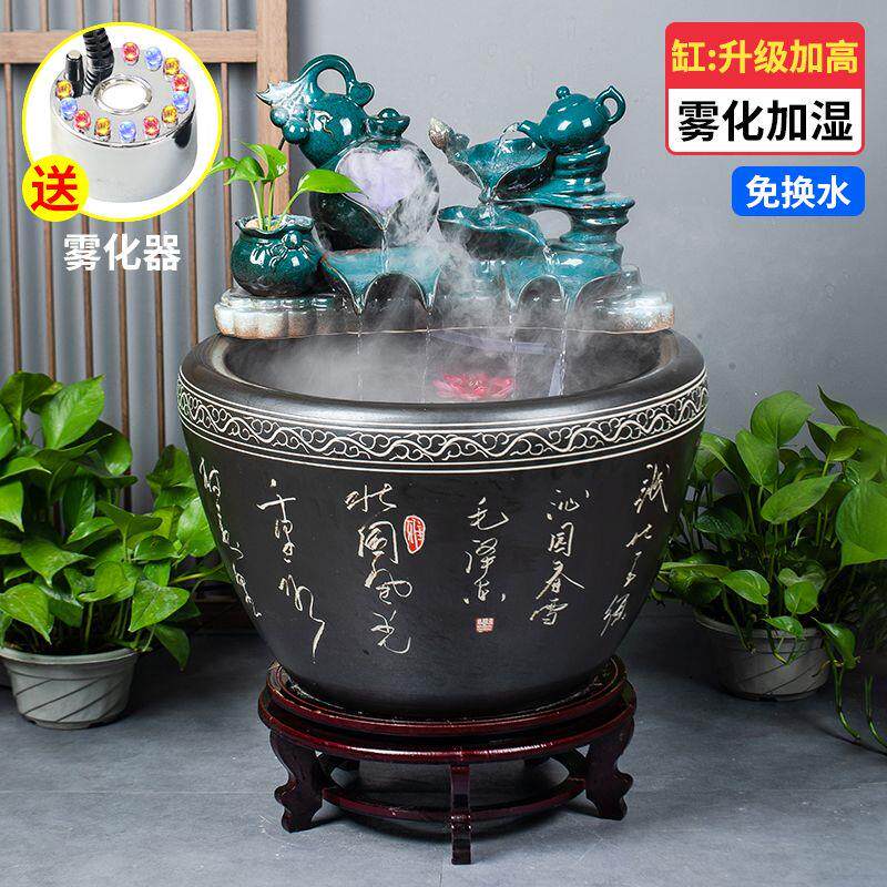 大型陶瓷流水喷泉鱼缸陶