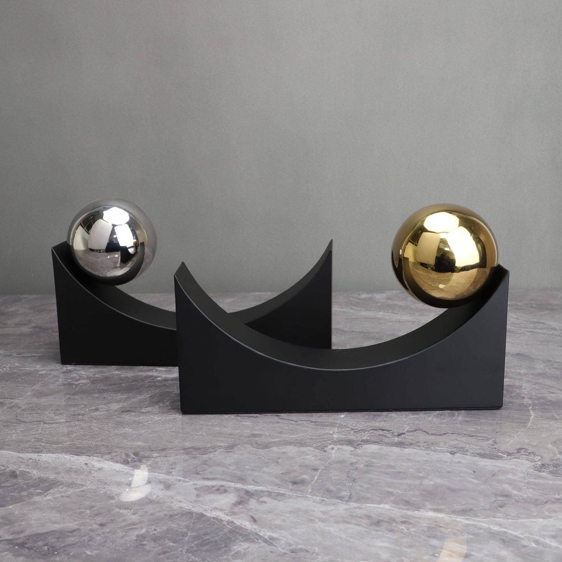 欧式金属几何含球艺术摆件样板房售楼部客厅玄关电视柜家居装饰品