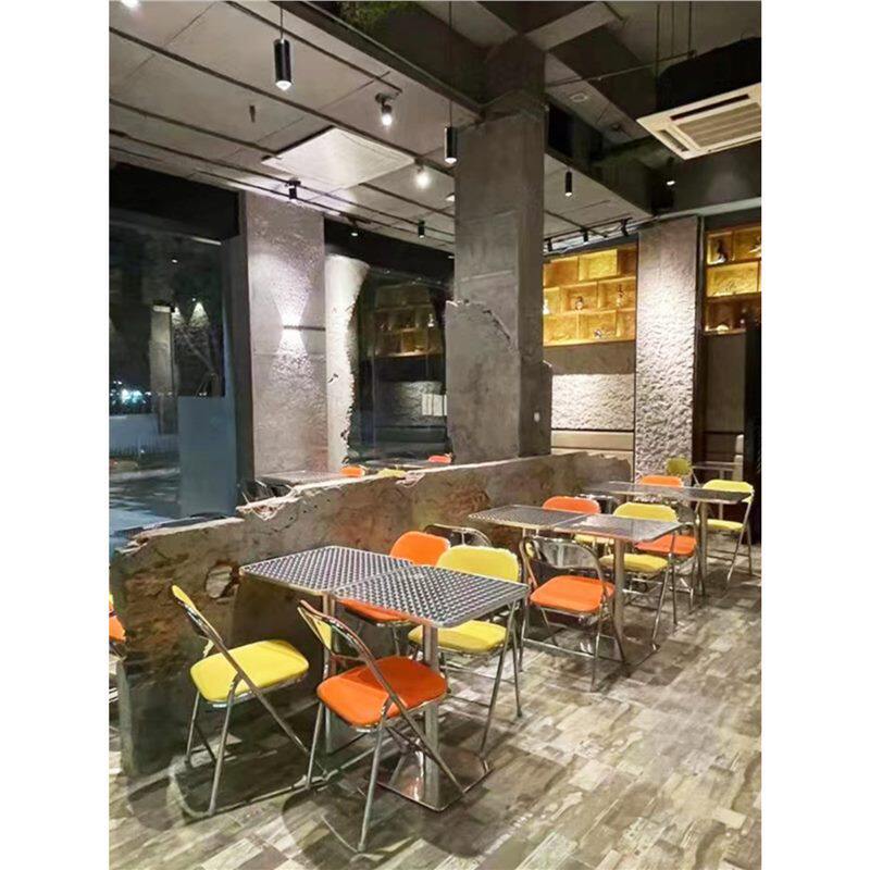 不锈钢网红桌椅组合套装港式茶餐厅饭店快餐店餐饮桌子折叠椅商用