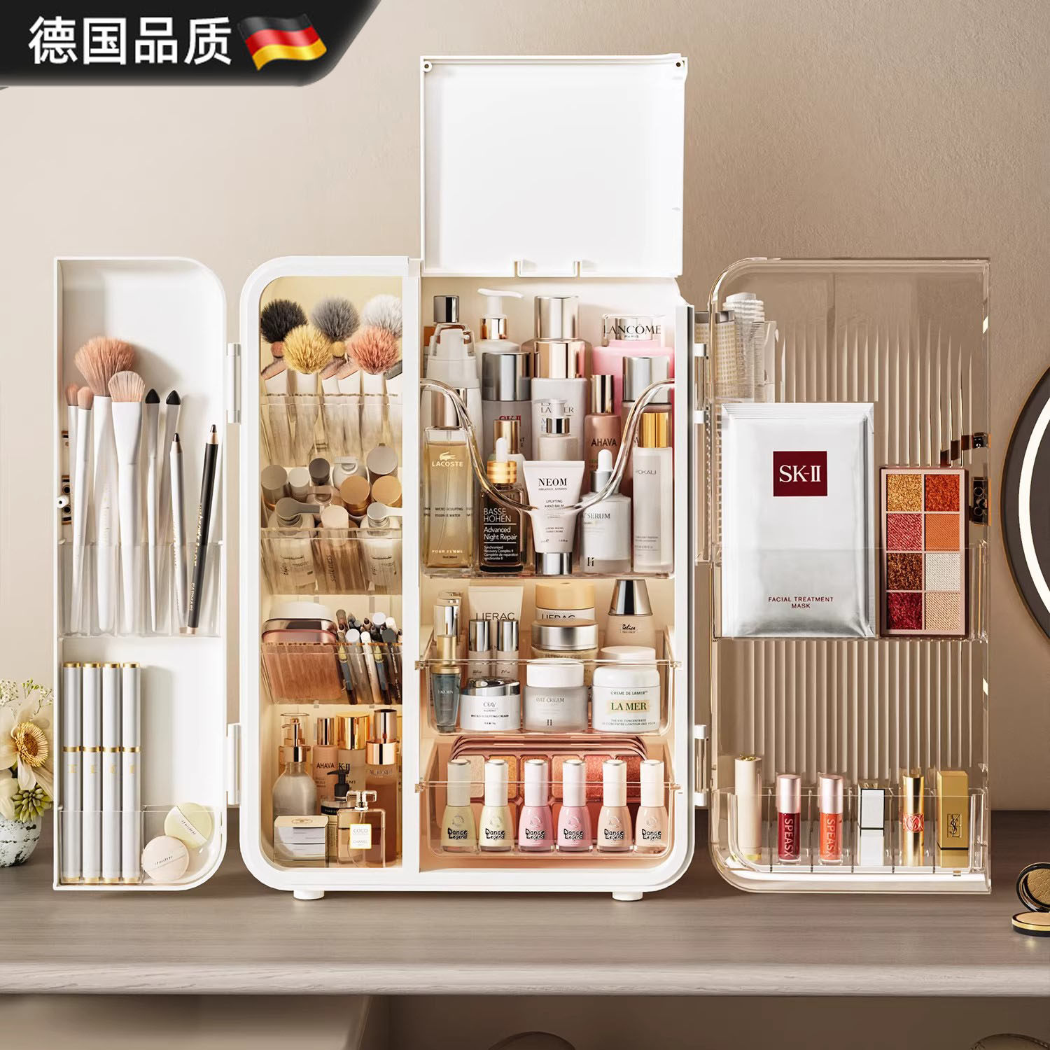 德国抽屉式桌面高级感化妆品收纳盒透明带盖化妆刷收纳筒置物架,收纳整理,桌面收纳盒,淘宝优惠券,粉丝福利购,淘宝优惠卷