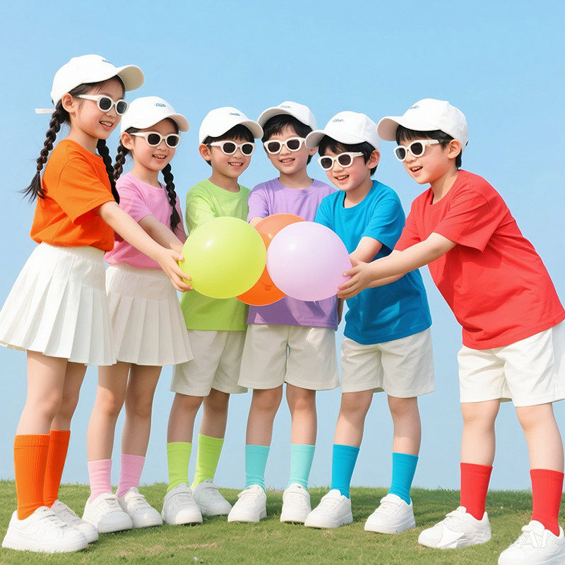 六一儿童节糖果色短袖演出服小学生幼儿园啦啦队表演服运动会班服