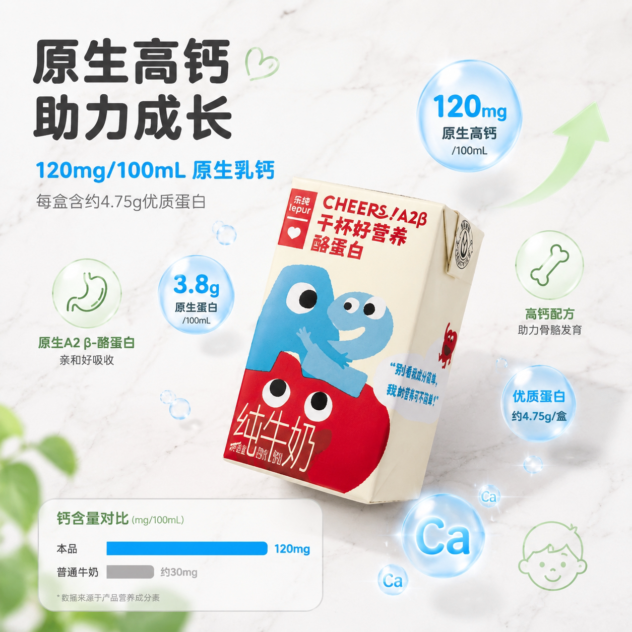 乐纯A2β-酪蛋白纯牛奶3.8g蛋白早餐高钙奶mini迷你装125ml*9盒图片