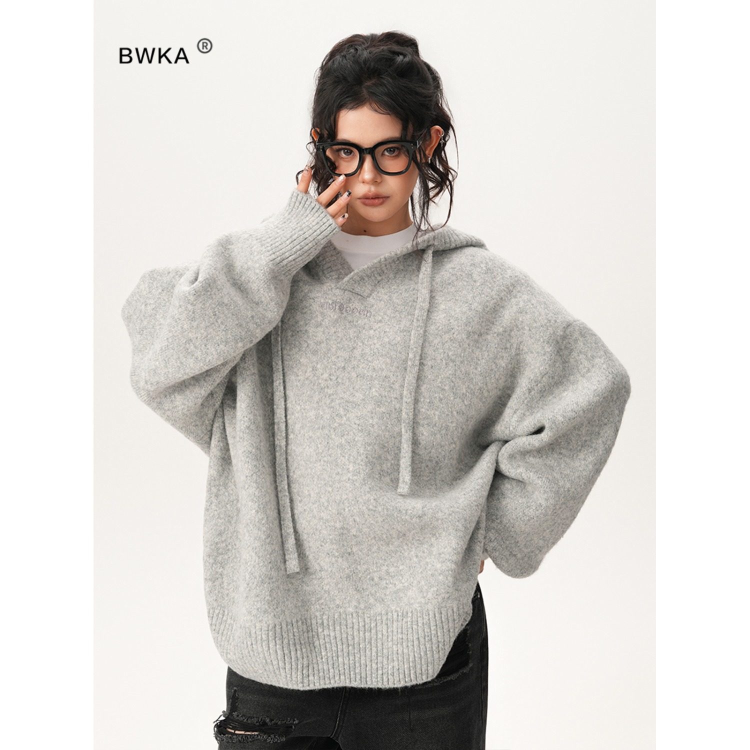 连帽针织衫外套男秋季潮牌花灰色情侣毛衣高街慵懒风百搭上衣女