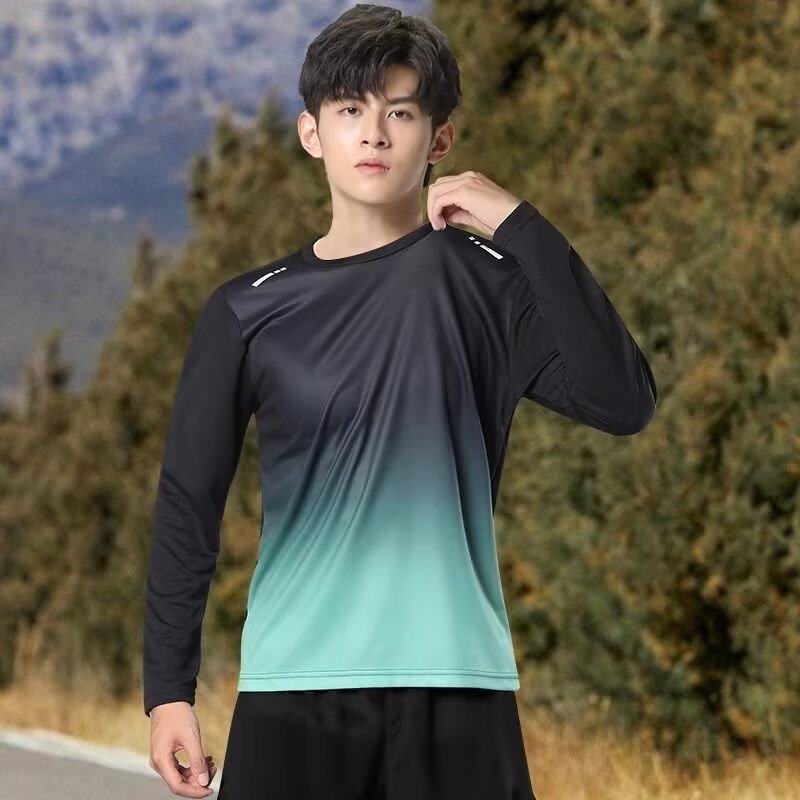 运动长袖t恤男T宽松薄款速干衣训练健身羽毛球服跑步上衣透气长款