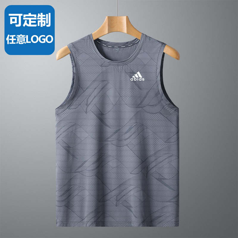 夏季迷彩冰丝背心坎肩男健身无袖冰丝t恤男款运动速干衣可印LOGO