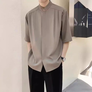 男新中式 短袖 免烫冰丝五分半中袖 夏季 修身 轻熟风男装 衬衫 韩版