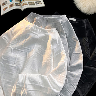 厂家直销2023新款秋冬装情侣感英文格卫衣潮流春秋男士百搭上