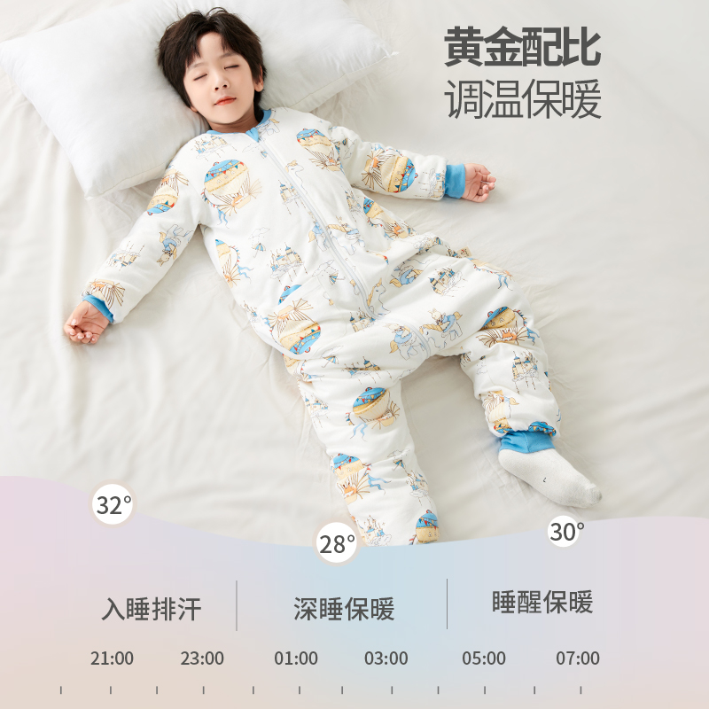 灵灵多儿童恒温睡袋秋冬防着凉男童睡袋纯棉中大童分腿睡衣防踢被