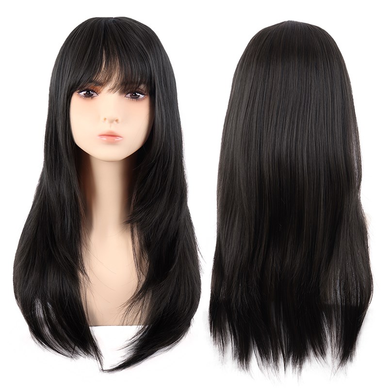 潼漫 cos假发女长发动漫齐刘海自然黑高温丝长直发棕黑纯黑色头套