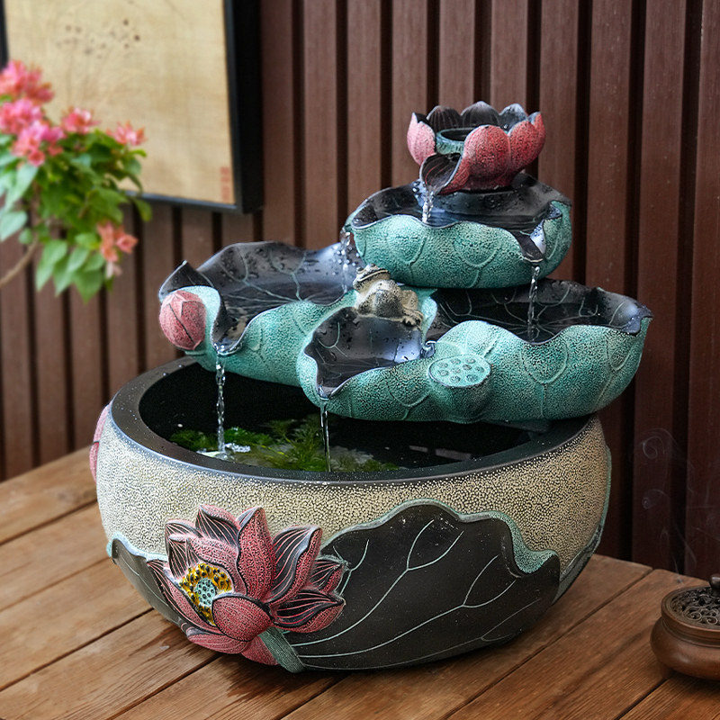 户外荷花流水摆件循环水中式室内玄关鱼池造景入户花园阳台小鱼缸,家居饰品,流水摆件,淘宝优惠券,粉丝福利购,淘宝优惠卷