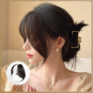 真发八字刘海假发片假发女自然前额中分假刘海网红法式长鬓角贴片