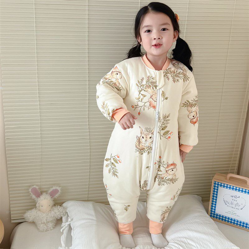 宝宝恒温睡袋夹棉加厚保暖豆豆绒连体睡衣冬季男女儿童分腿防踢被