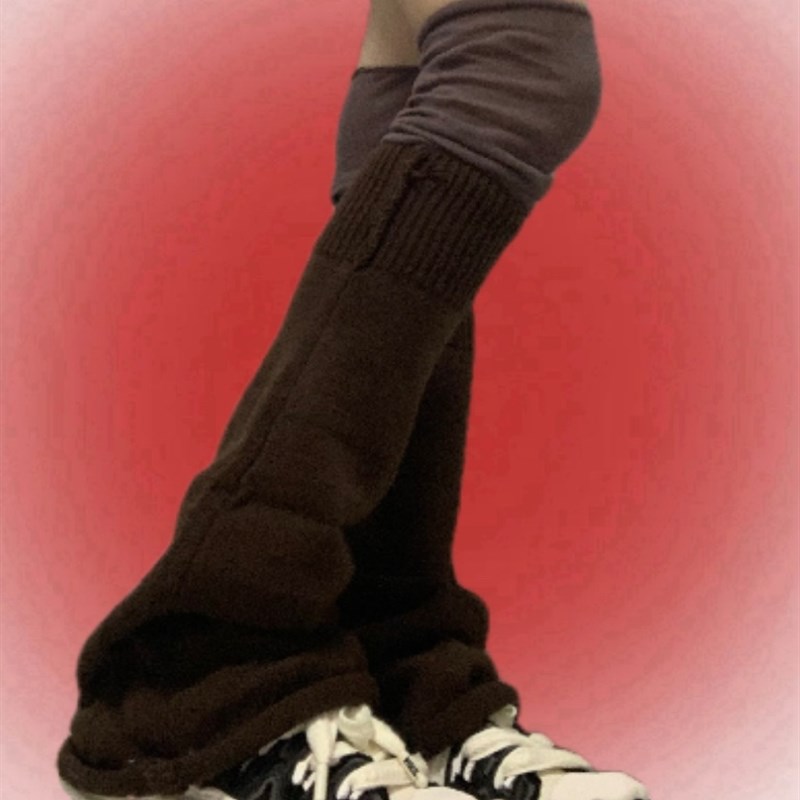 SUPPER花花 复古潮酷宽松阔腿喇叭形腿套针织毛线保暖百搭长袜