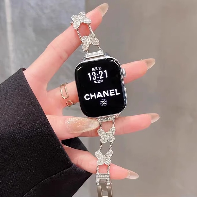适用iwatch10苹果手表表带apple9新款蝴蝶金属s8夏s7/6/5女高级感