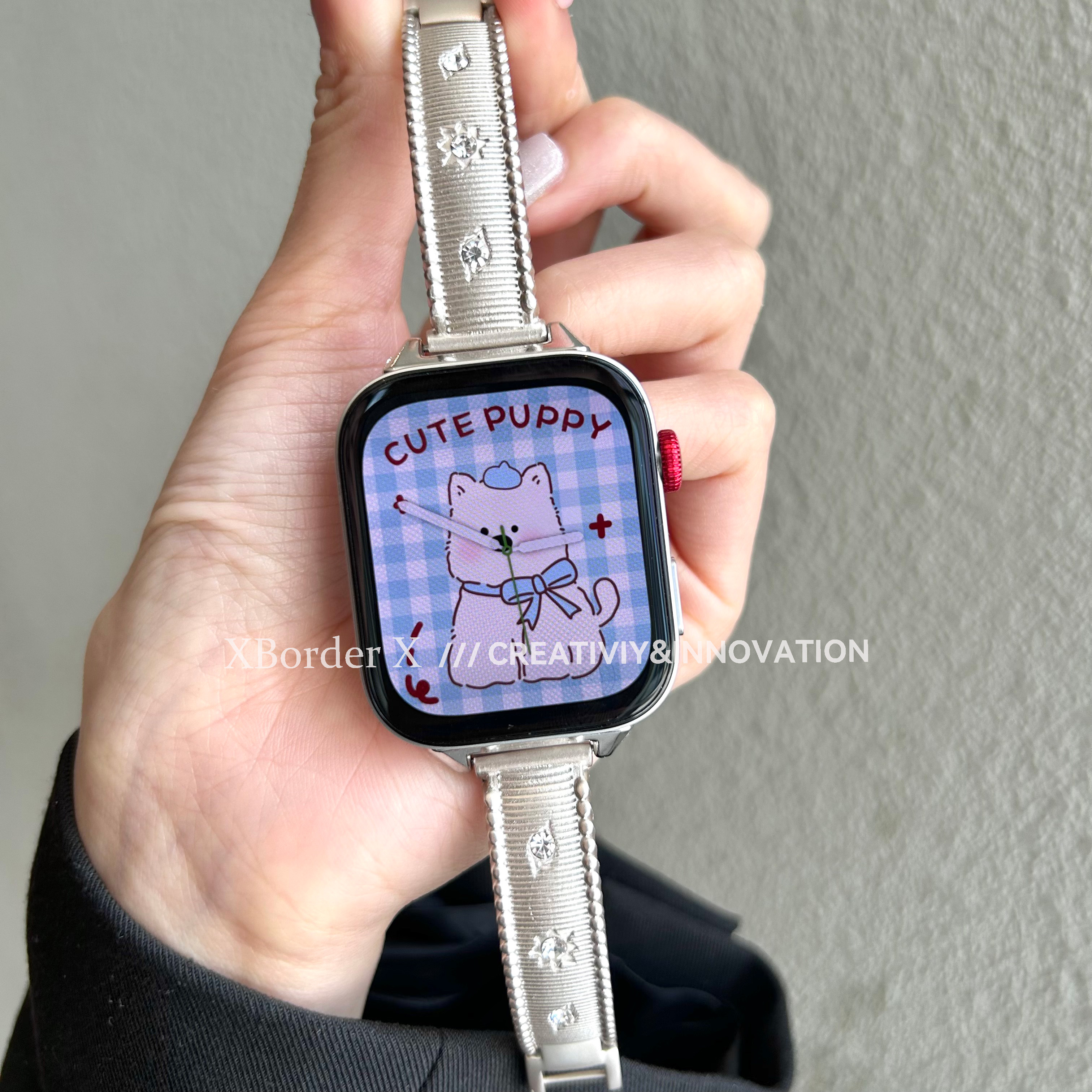 布契拉提星芒镶钻手镯表带适用华为fit4手表表带拉丝金属watch三3