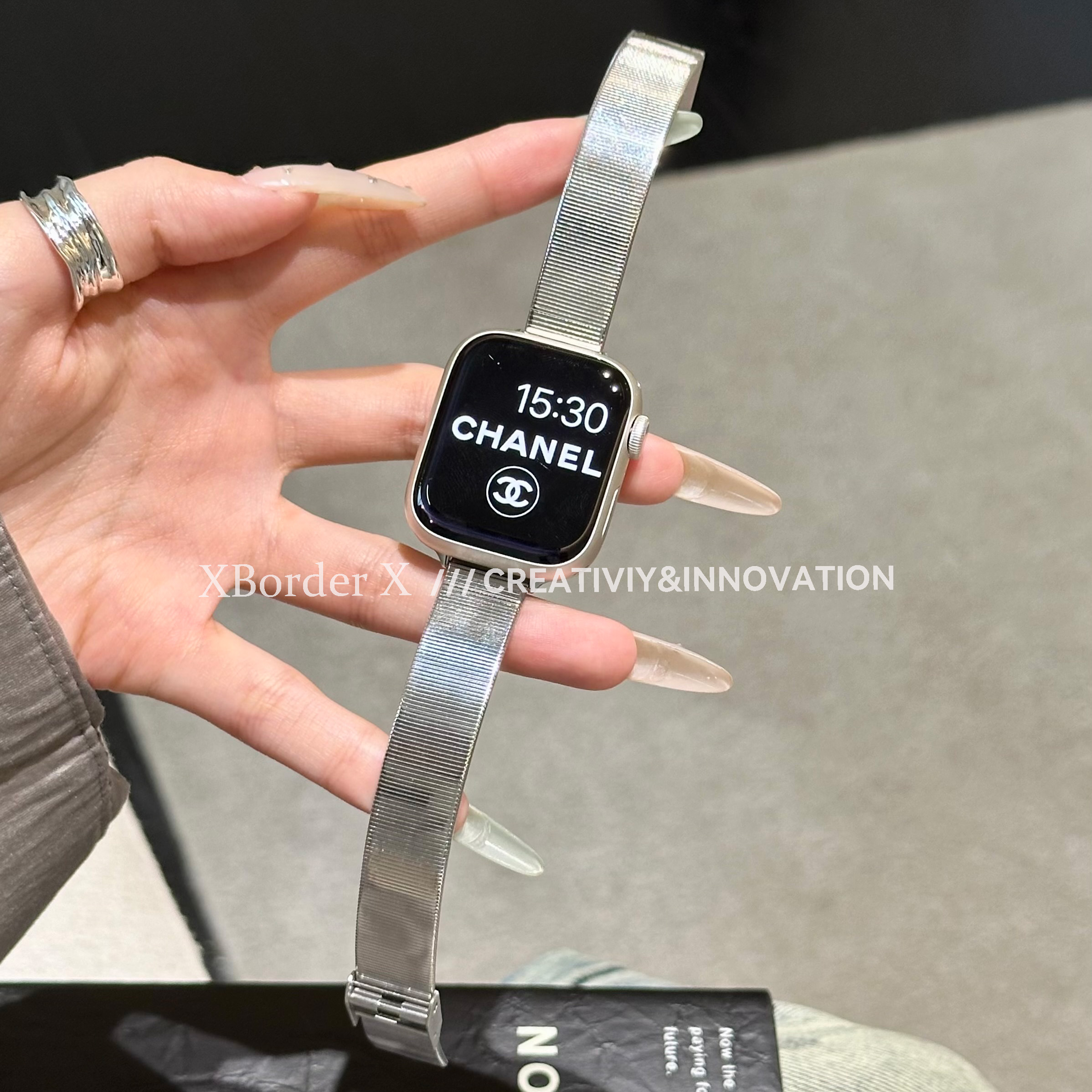 适用华为fit4手表表带猫眼不锈钢金属watch3三高级感新款表带男女