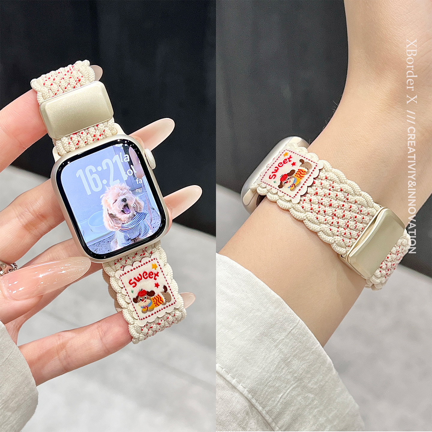 适用iWatchs10表带新款sweet编织小狗苹果手表s9applewatchS876se