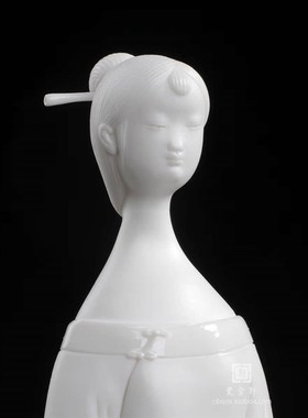 新古典人物德化白瓷仕女美女幽梦家居客厅书房软装饰办公工艺摆件