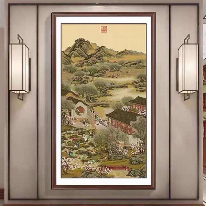 雍正十二月四月十字绣2023新款线绣客厅竖版玄关大幅客厅满绣名画