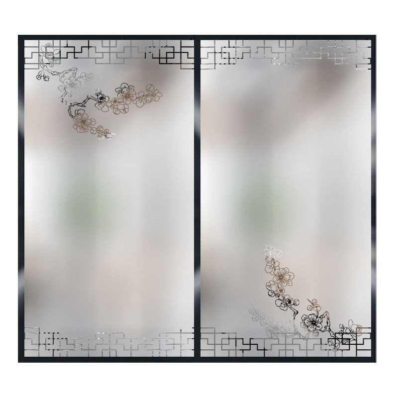中式古风创意静电玻璃贴膜隔断推拉门遮挡透明镂空磨砂无胶贴纸
