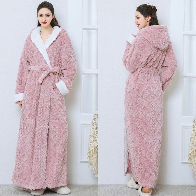 睡袍女款秋冬季加长款加厚加绒法兰绒2024新款男士睡衣珊瑚绒浴袍